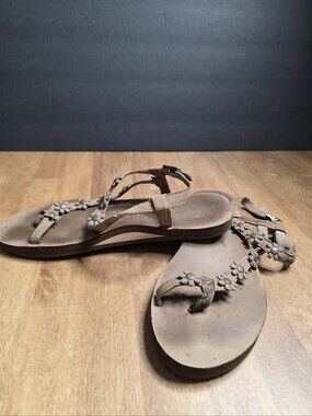 Rainbow Brown Floral Sandals sz 9 BOHO